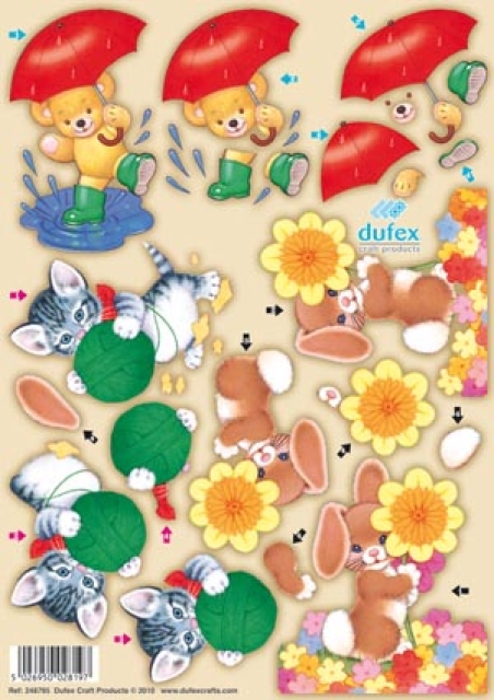 Dufex 3 D Stanzbogen Kätzchen, Hase, Teddy