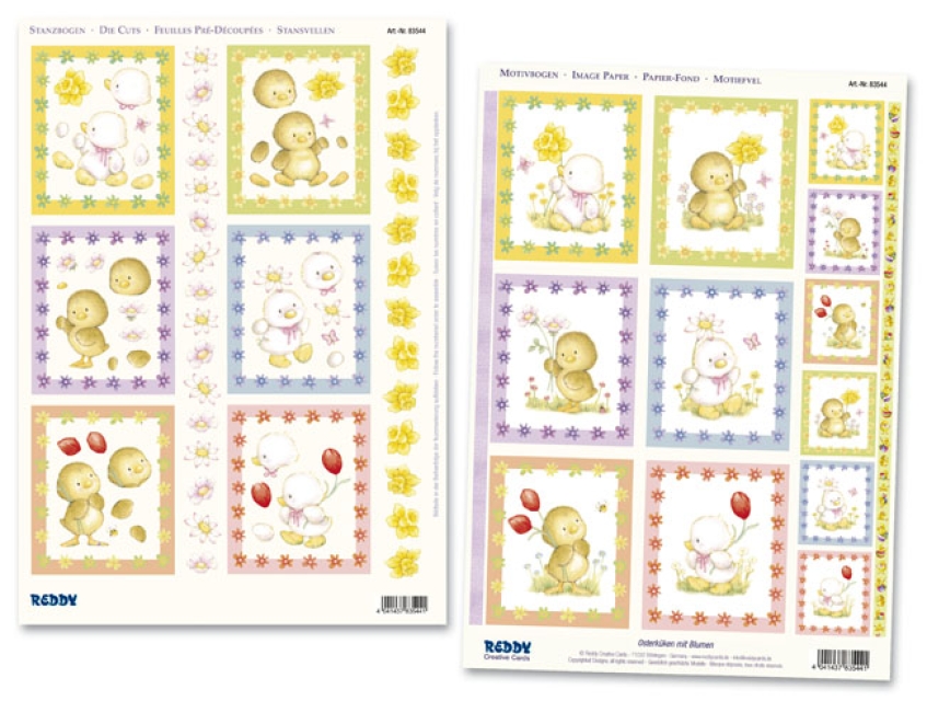 Reddy Cards 3D Stanzbogen "Osterküken mit Blumen" Set