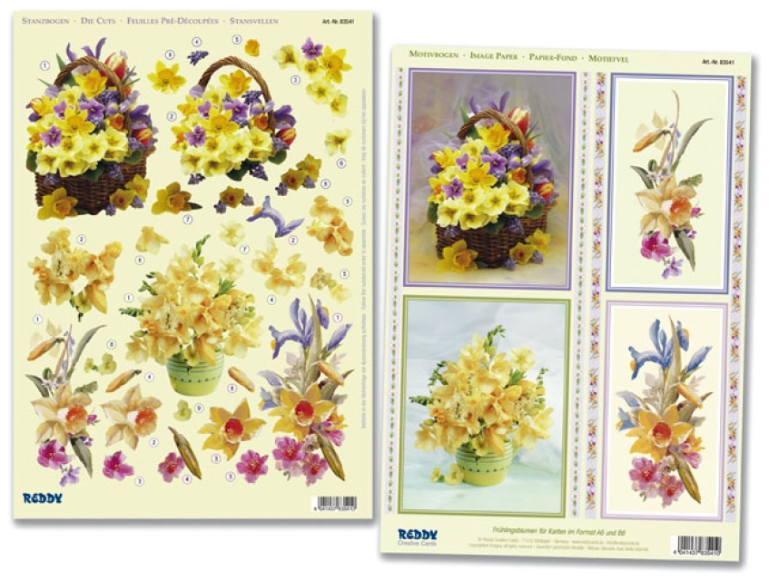 Reddy Cards 3D Stanzbogen "'Frühlingssträuße, gelb" Set