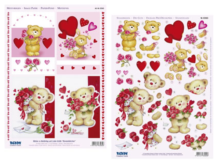 Reddy Cards  Set 3D Stanzbogen mit Hintergrundbogen "Bärchen mit Herz"