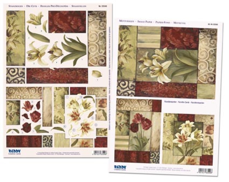 Reddy Cards  Set 3D Stanzbogen mit Hintergrundbogen "Facettenkarten Lilien und Rosen"