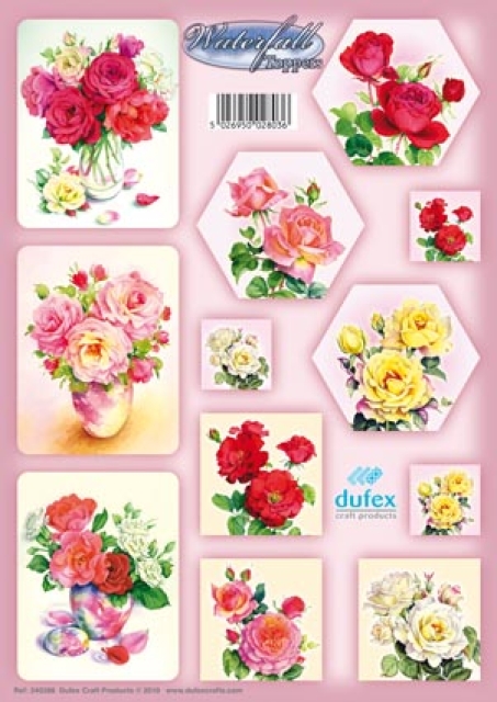Reddy Cards Stanzbogen für Wasserfallkarten Motiv Rosenbouquets