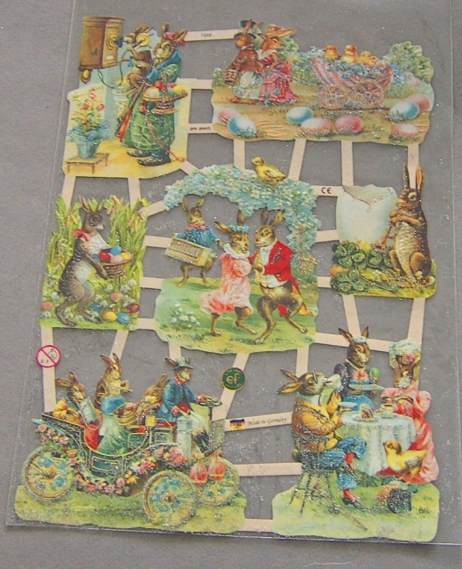 Poesiebild 24 x 17 cm Ostern mit Hase am Telefon Glimmer silber