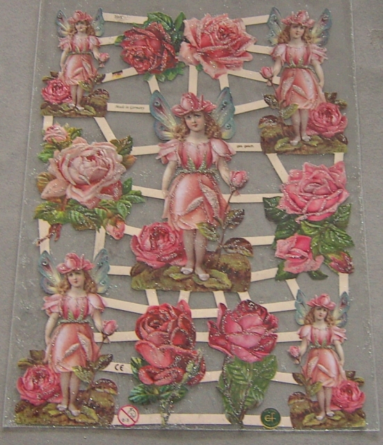 Poesiebild 24 x 17 cm Rosen, Elfen, Glimmer silber
