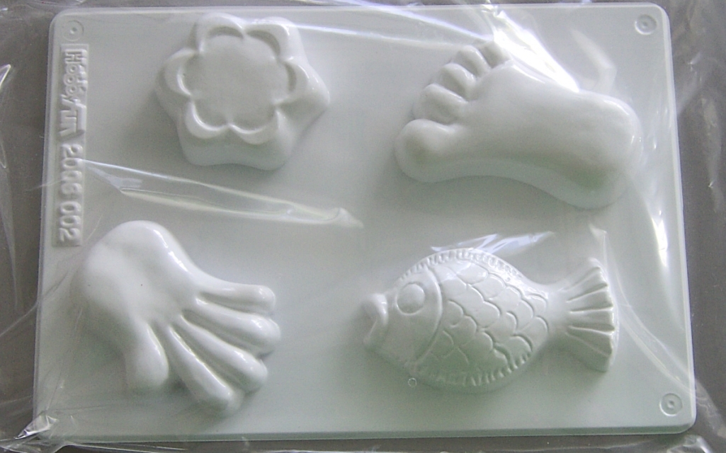 Hobbyfun Seifengießform Seife Hand, Fuß, Blüte, Fisch 4 Motive