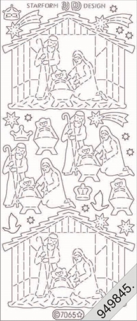 Stickerbogen 10 x 23 cm transparent Weihnachtskrippe Glitter / gold