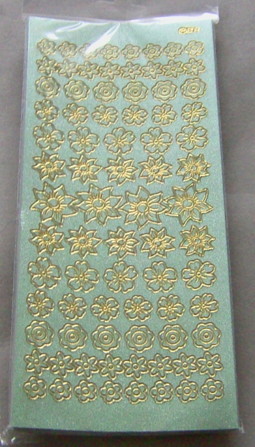 Stickerbogen 10 x 23 cm Kleine Blüten gold-perlmutt-grün