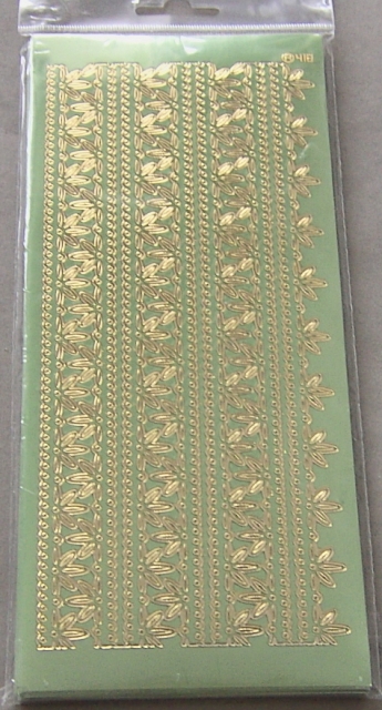 Stickerbogen 10 x 23 cm Spitzenränder 1, groß Gold-Spiegelfolie grün