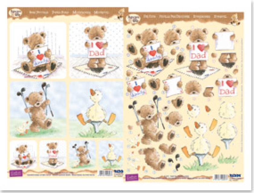 Reddy Cards "Popcorn the Bear" Männerkarte 2 3D Stanzbogen Set