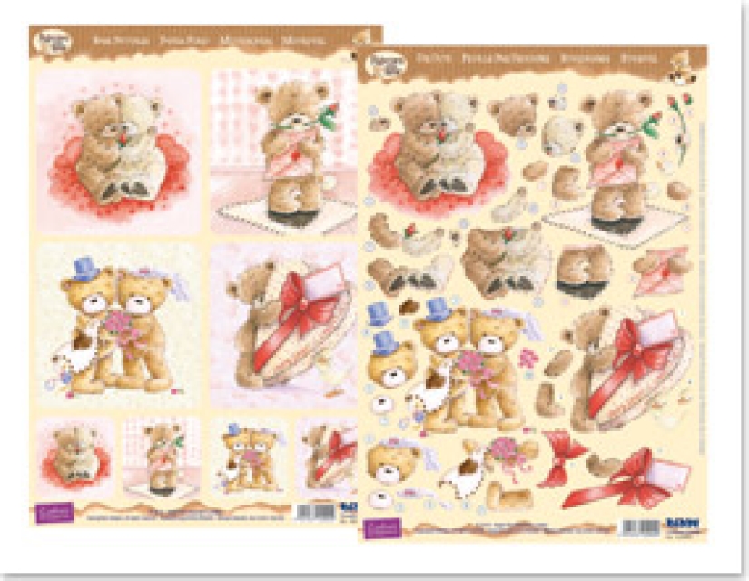 Reddy Cards "Popcorn the Bear" romantisch 1 3D Stanzbogen Set