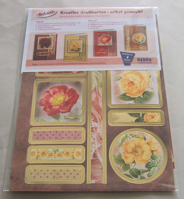 Reddy Cards Bastelset für 4 goldlaminierte "Rosenkarten"