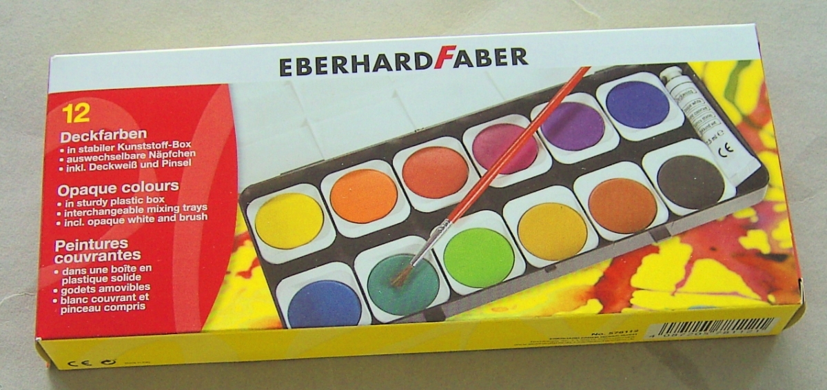 EBERHARD FABER Deckfarbkasten mit 12 Farben und 1 Deckweiß und 1 Pinsel