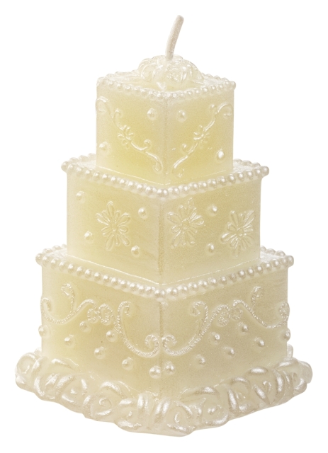Kerze Hochzeitstorte quadratisch 5,5 x 7,5 cm creme