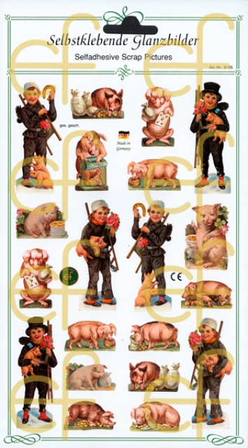 Selbstklebende Glanzbilder Schweine und Schornsteinfeger