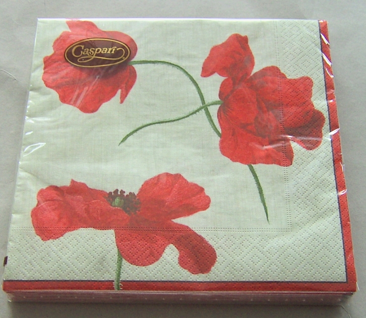 Caspari Dinner Serviette pro Stück Dancing Poppies Ivory
