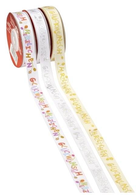 Schriftband "Herzlichen Glückwunsch" bunt 15 mm pro Meter