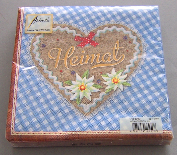 Ambiente Lunch Serviette 33 x 33 cm pro Stück Heimat Herz blau