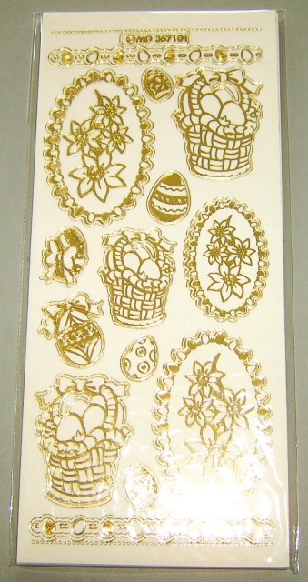 MD Sticker transparent Ostereier und Blumen gold