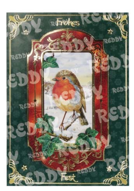 Reddy Cards Stanzbogen Glocken, Blumen, Rotkehlchen gold-laminiert, 4 Motive