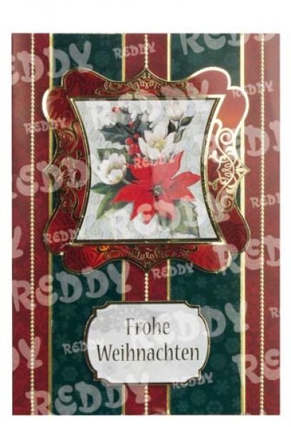 Reddy Cards Stanzbogen Glocken, Blumen, Rotkehlchen gold-laminiert, 4 Motive