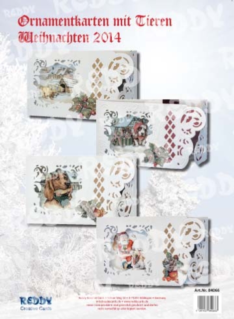 Reddy Cards Bastelset für 4 Ornamentkarten Weihnachten mit Tieren
