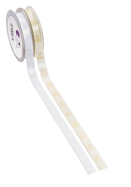 Satin-Band pro Meter Mr. 6 Mrs creme/gold