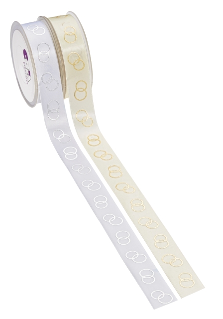 Satin-Band Ringe 23 mm breit pro Meter creme / gold