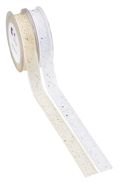 Glitzer-Band 25 mm breit pro Meter silber