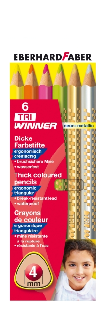 EBERHARD FABER 6 TRIWINNER dicke Farbstifte neon und metallic