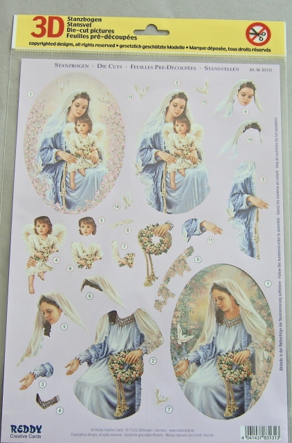 Reddy Cards 3D Stanzbogen Maria mit Engel und Friedenstaube