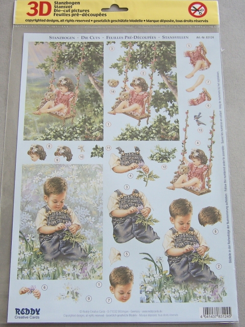 Reddy Cards 3D Stanzbogen Auf der Schaukel, Junge im Garten