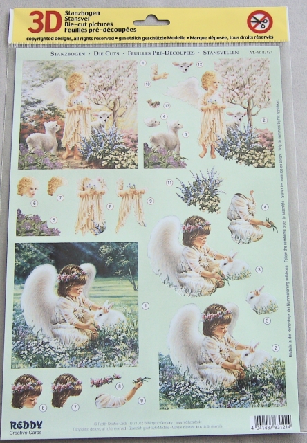 Reddy Cards 3D Stanzbogen Engel mit Lamm und Häschen