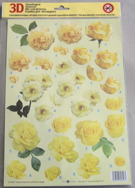 3D Stanzbogen gelbe Rosen