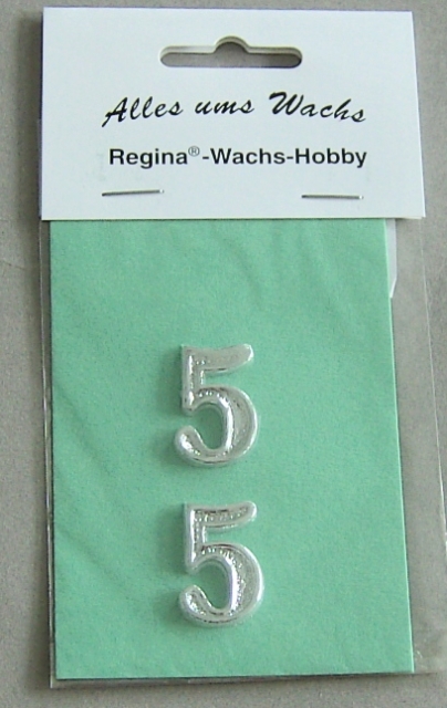 Wachs Zahl "5" glänzend, 25 mm silber