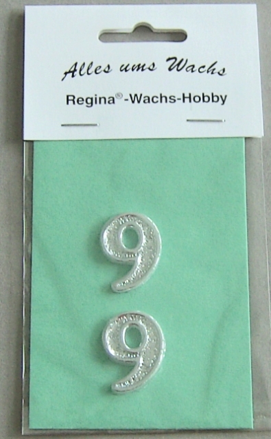Wachs Zahl "9" glänzend, 25 mm silber