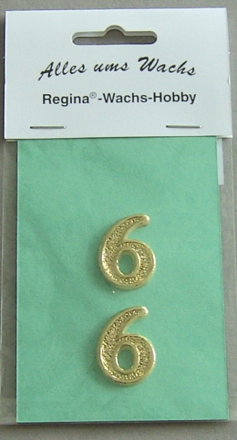 Wachs Zahl "6" glänzend, 25 mm gold