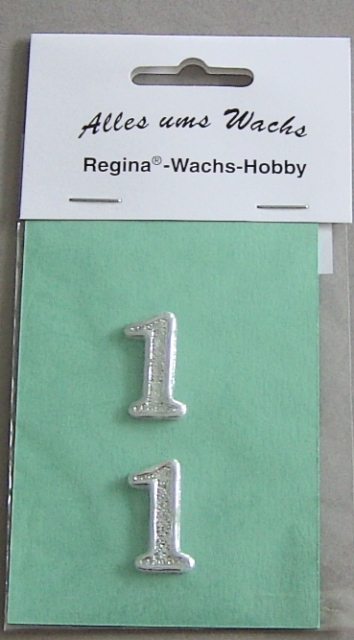 Wachs Zahl "1" glänzend, 25 mm silber