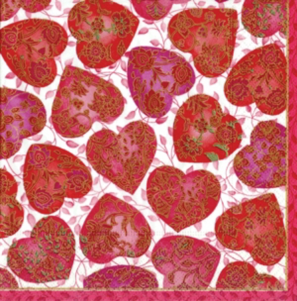 Caspari Lunch Serviette pro Stück Floral Hearts