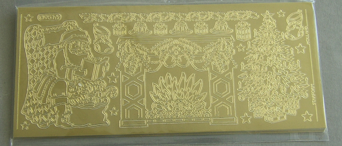Le Suh Stickerbogen 10 x 23 cm Weihnachten Kamin gold