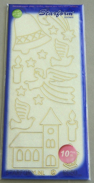 Stickerbogen 10 x 23 cm Flitter transparent Weihnacht I Gold