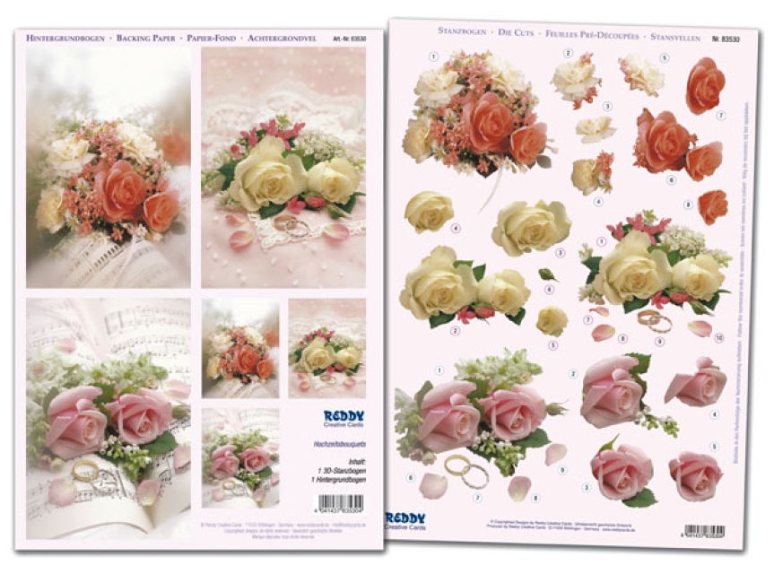 Reddy Cards  Set 3D Stanzbogen mit Hintergrundbogen Hochzeitsbouquets