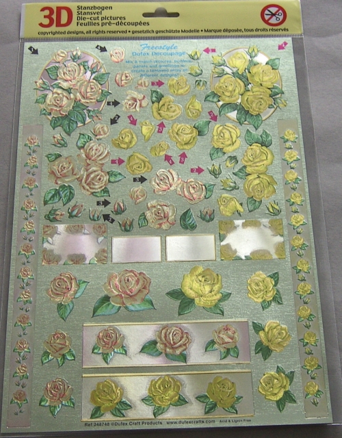 Dufex 3 D Stanzbogen Rosen, gelb und rosé