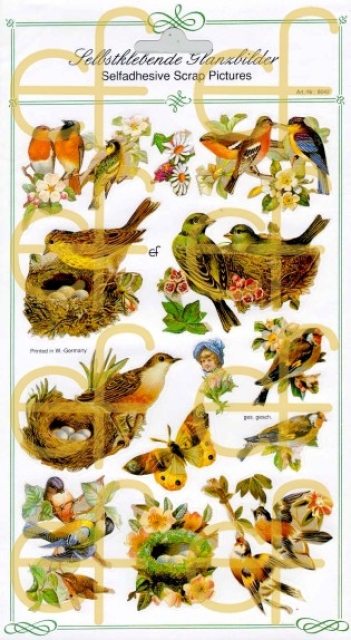 Selbstklebende Glanzbilder Vögel / Nester