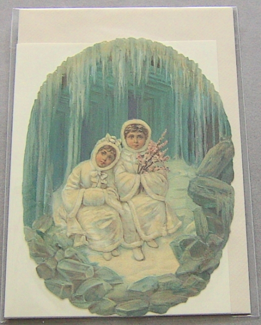 Bildkarte mit passendem Umschlag und Doppelkarte in elfenbein Motiv Kinder in Eishöhle