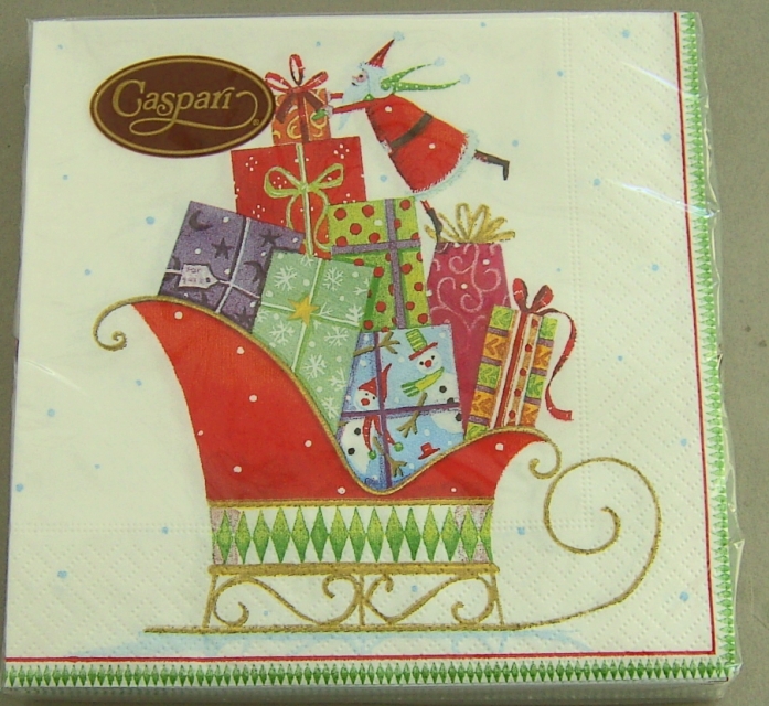 Caspari Lunch Serviette pro Stück Santa's Sleigh