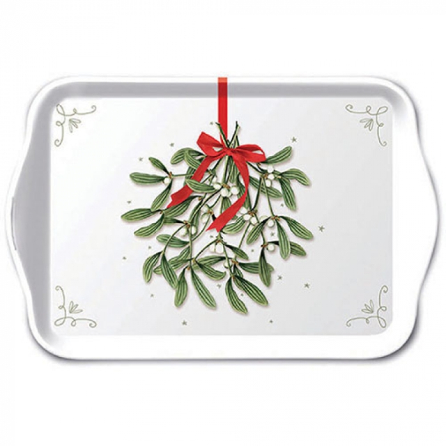 Ambiente Tablett 13 x 21 cm Mistletoe with bow white