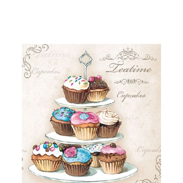 Ambiente Cocktail Serviette 25 x 25 cm pro Stück Cupcakes on Etagere