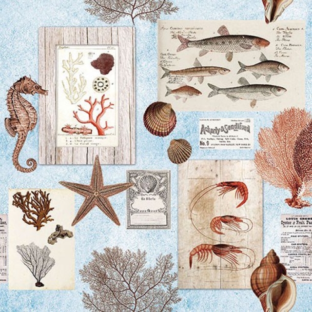 Ambiente Lunch Serviette 33 x 33 cm pro Stück Sepia Sea Blue