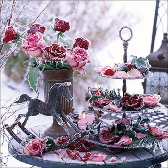 Ambiente Lunch Serviette 33 x 33 cm pro Stück Frozen Roses