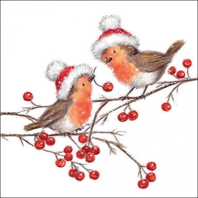 Ambiente Lunch Serviette 33 x 33 cm pro Stück Christmas Robins white